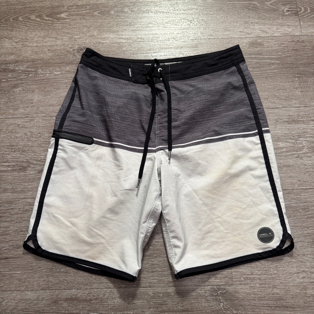 O'Neill Board Shorts Mens 29 Gray White Polyester Hyperfreak Summer Surf Beach
